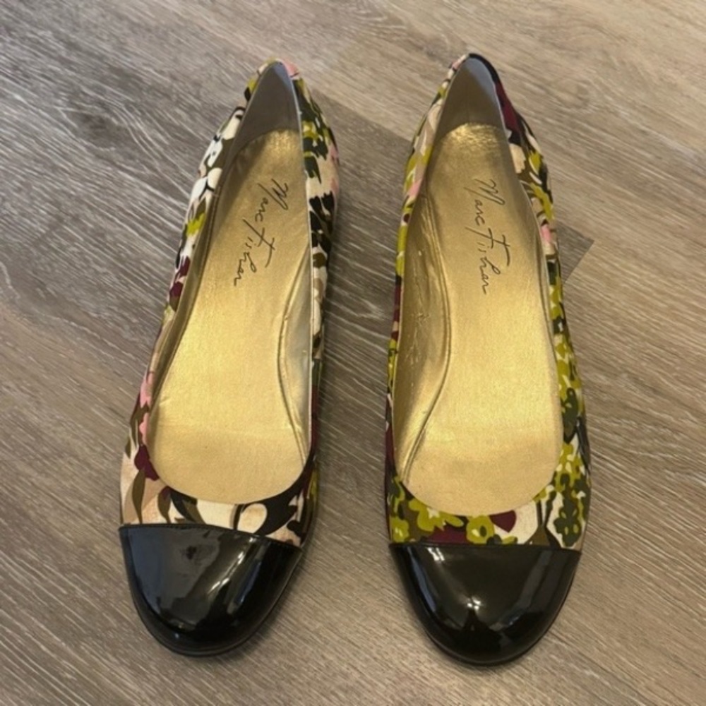 Marc Fisher Floral Print Ballet Flats with Black Patent Cap